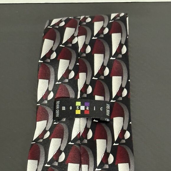 Mosaic Men's Silk Tie Geometric Patterns Handmade 100% Silk - 4" x 58" - Picture 6 of 8